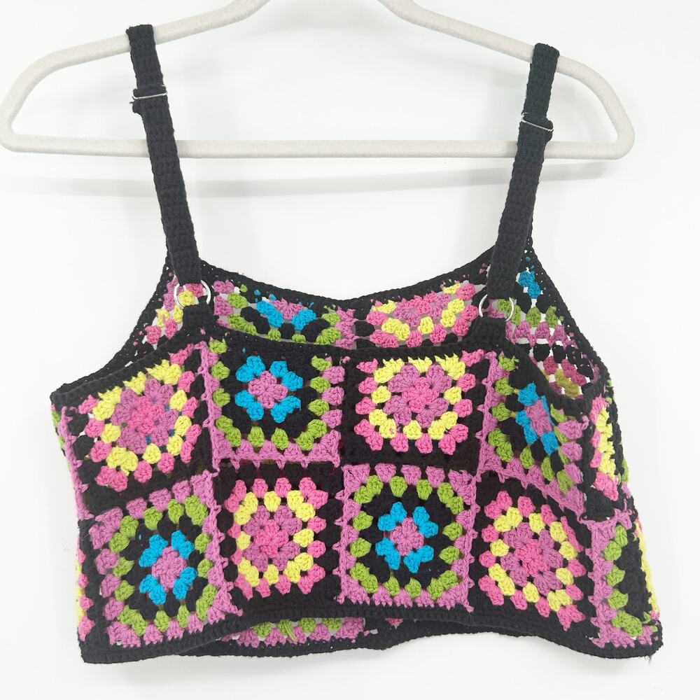 Forever 21 Womens Boho Summer Colorful Granny Square Crochet Cami Crop Top Small - Picture 7 of 7